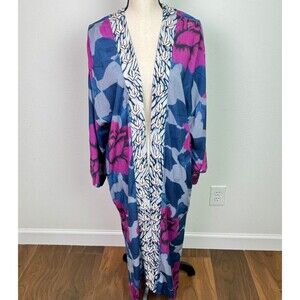 Soft Surroundings Artika Kimono Topper Floral Abstract Shell Accents L/XL NWOT